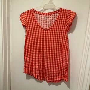 Ann Taylor Loft Red & White Checkered Print Short Sleeve Tee Shirt Top